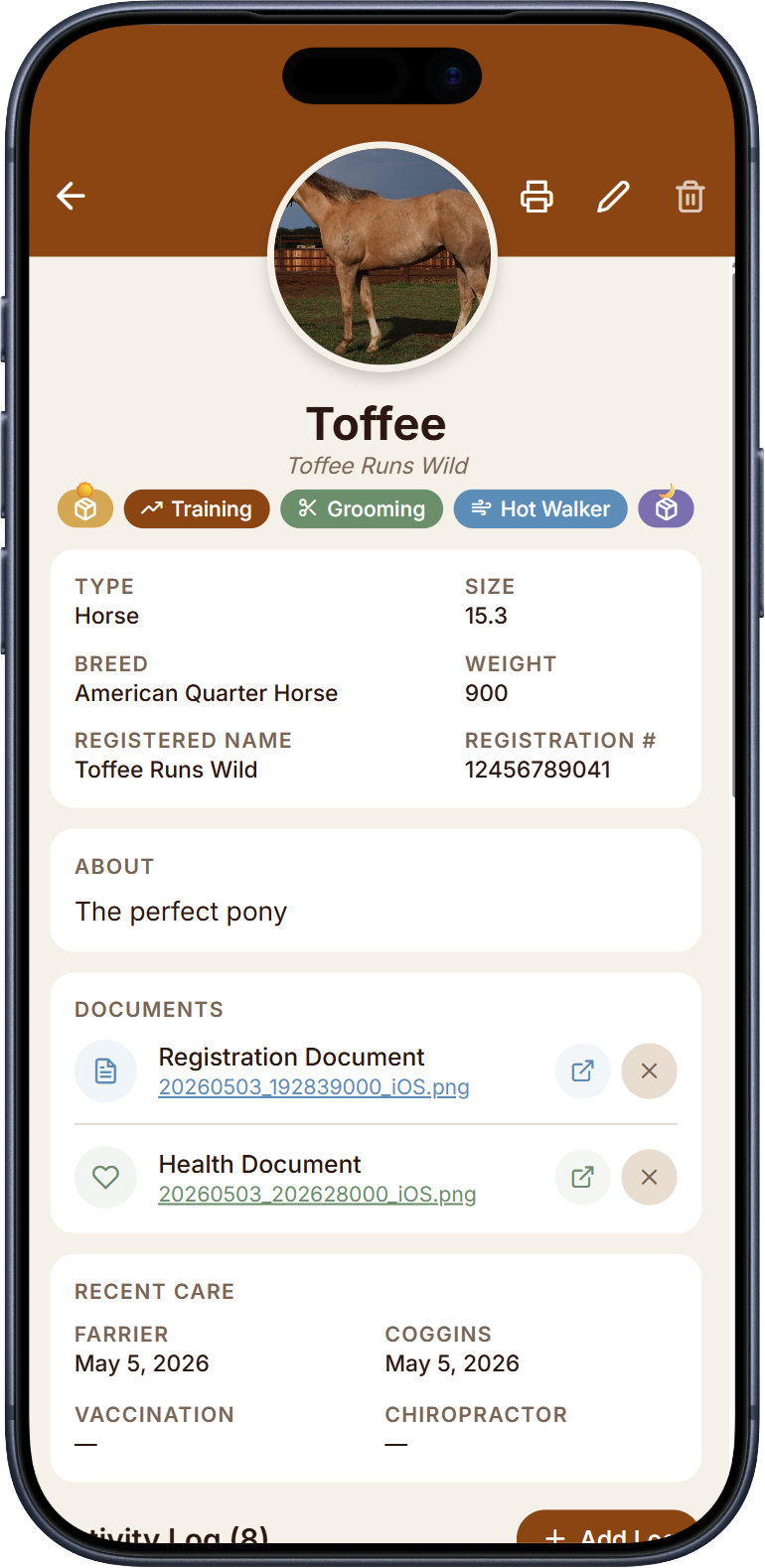 Animal profile screen