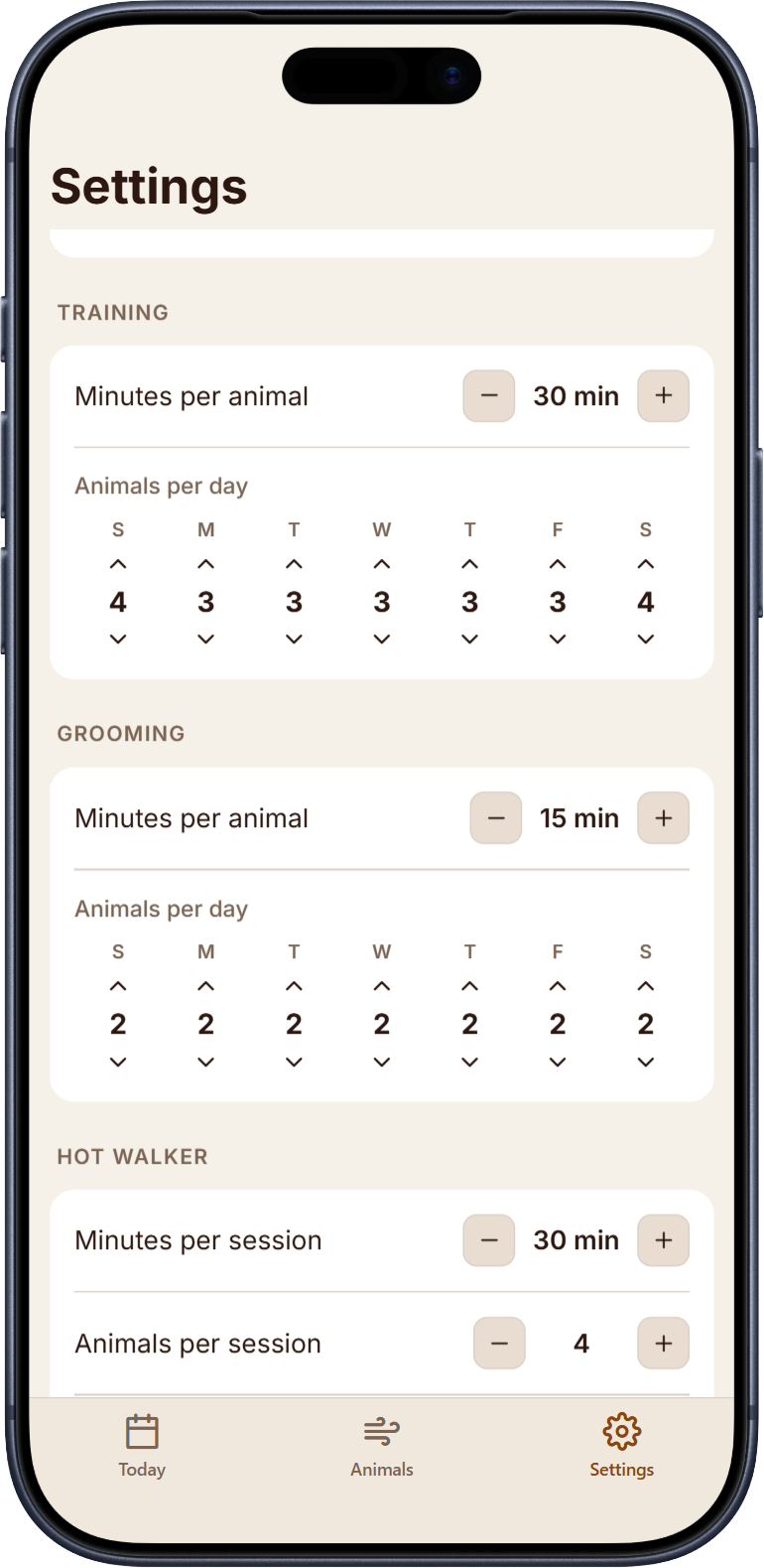 Edit animal screen