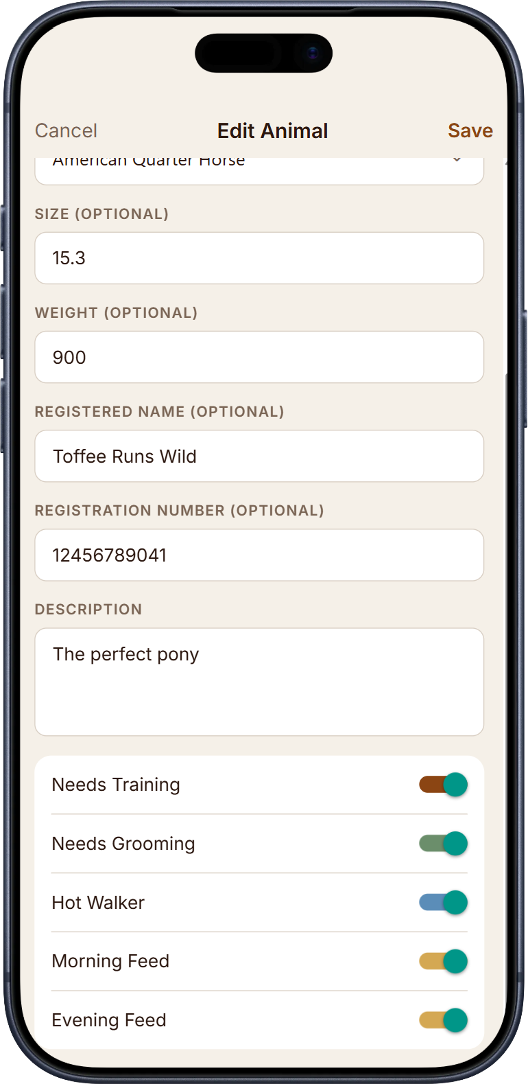 Settings task screen